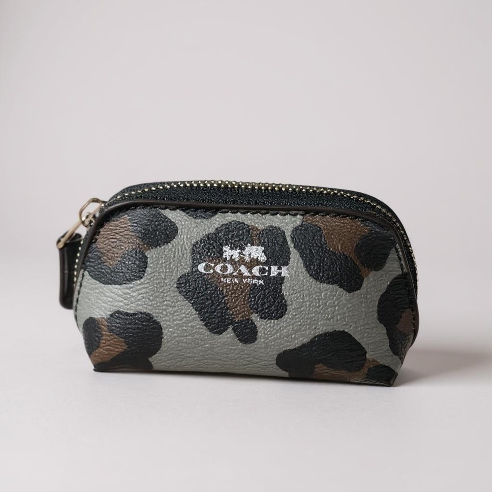 Coach Mini Pouch in Gray Leopard Print with Black and Brown Spots